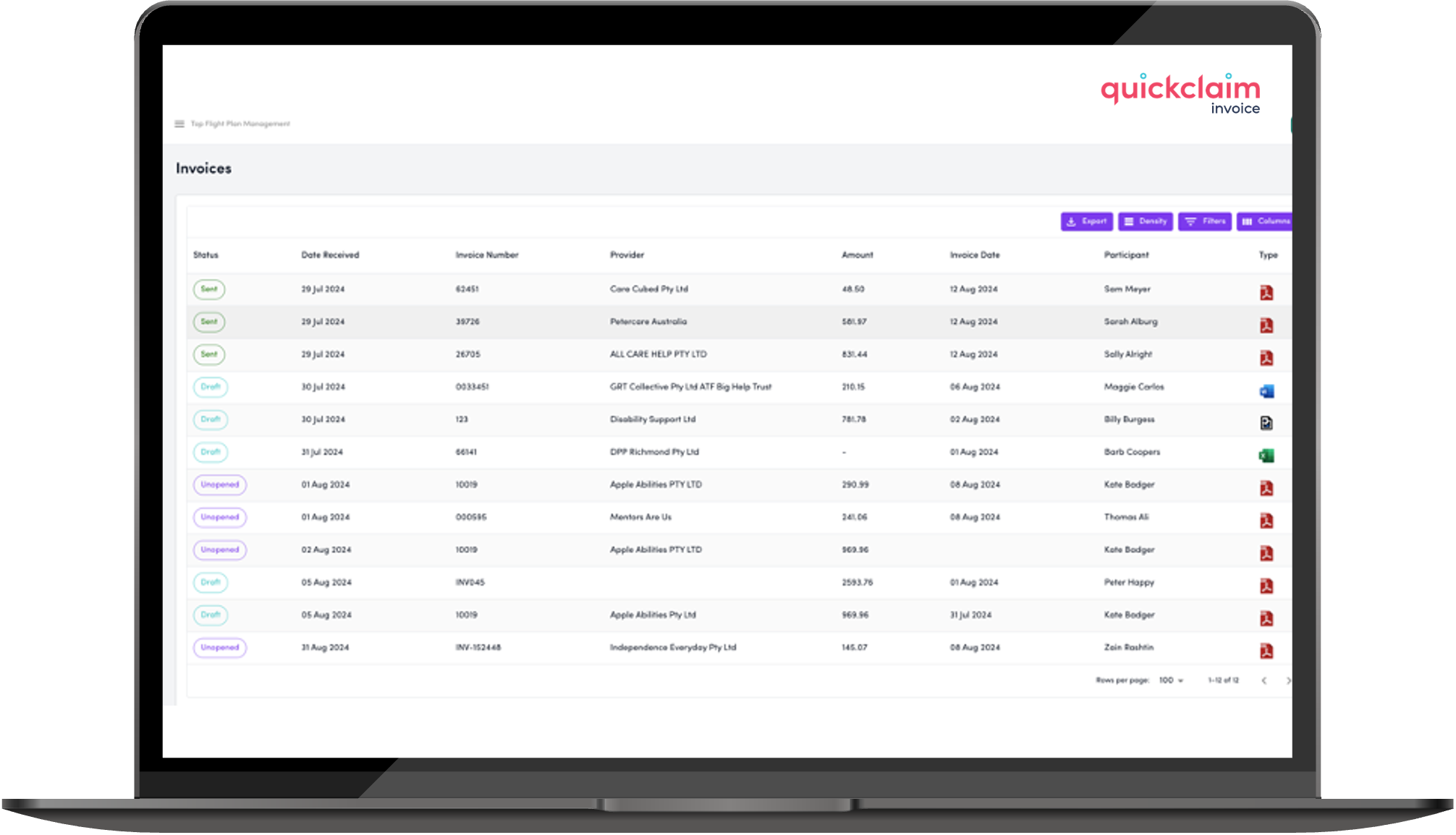 quickclaim invoice dashboard